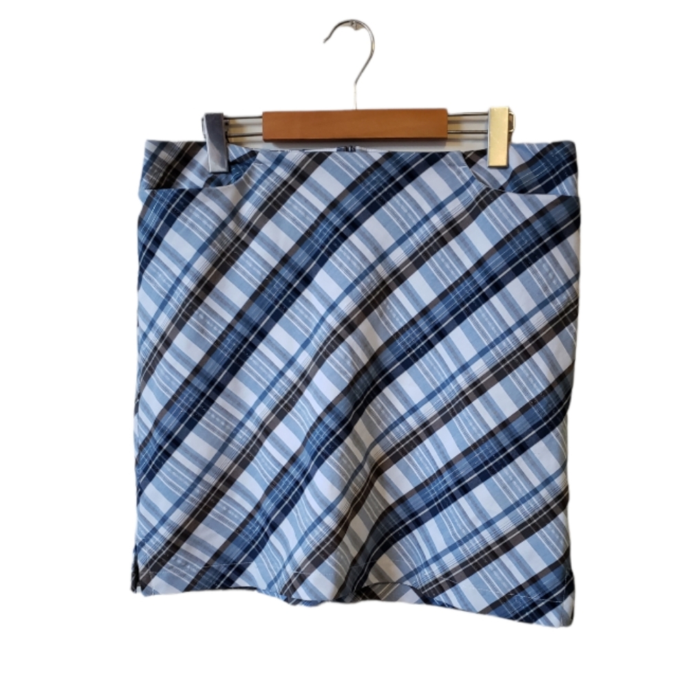 Dexim Golfwear large blue silver plaid fitted mini golf skort